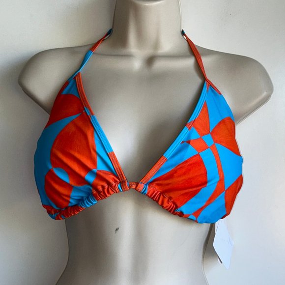 NWT Fabletics Triangle String Bikini Top, Floral Geo Blue/Orange Size 1X - Picture 4 of 7